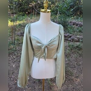 Princess Polly Light Green Tie-Front Crop Top Blouse